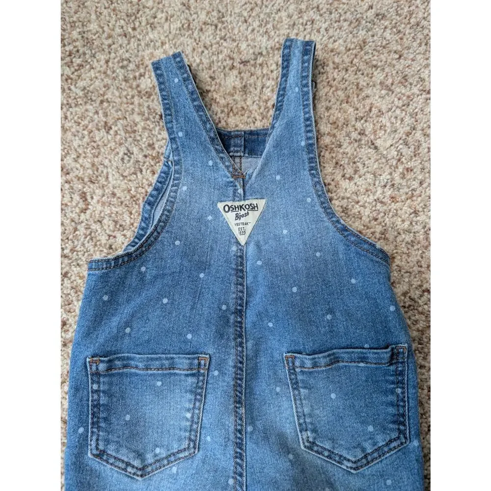 OshKosh B'Gosh Overalls, size 12 Months; Blue Denim with White Polka dots